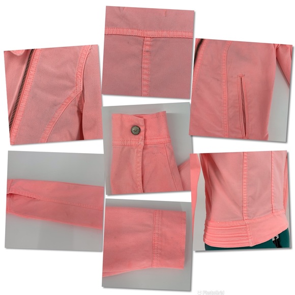 Zara TRF Premium Wash Salmon Pink Moto-Style Lightweight Denim Jacket, Small - Picture 15 of 16
